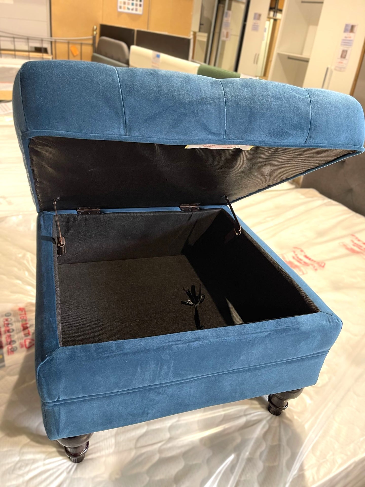 Assembled Habitat Chesterfield Velvet Storage Footstool - Blue